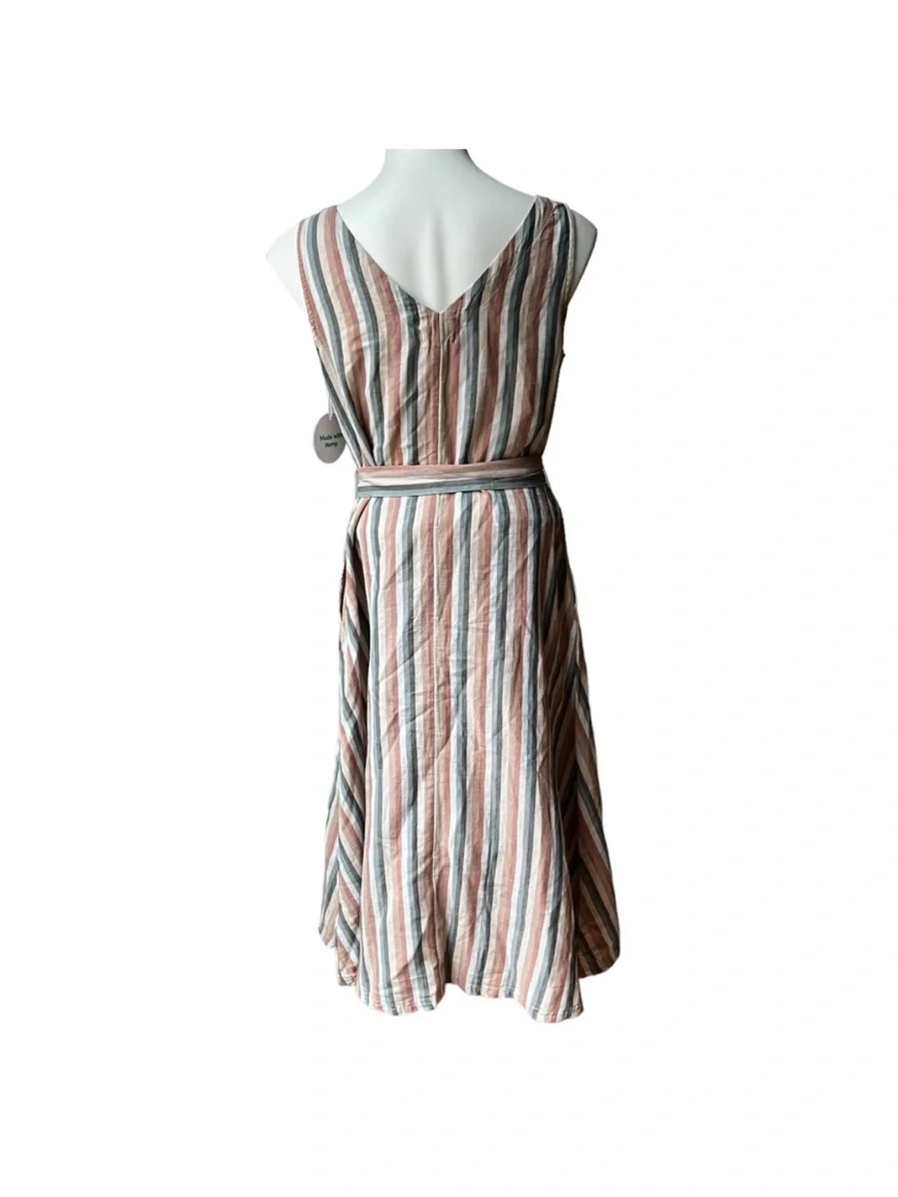 NWT Pact Stucco Vertical Stripe Harbour Midi Dress Sz M Cotton Linen Blend - Picture 6 of 12
